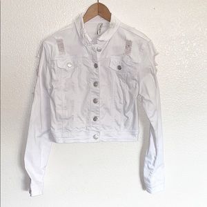 American Bazi White Distressed Crop Jean Jacket